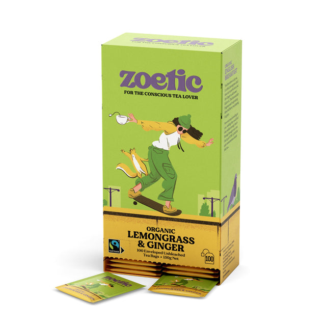 Zoetic lemongrass & ginger tea enveloped tea bags