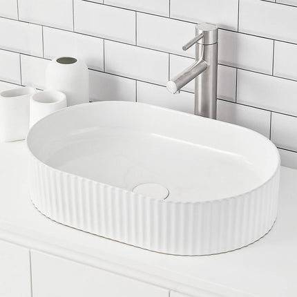 CIBO White Gloss Fluted Oval Basin