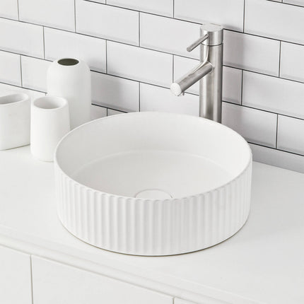 CIBO White Matte Fluted Round Basin