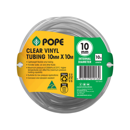 Pope 10mm x 10m Clear Vinyl Tubing