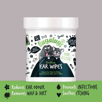 Bugalugs Cat And Dog Soothing Ear Wipes - 100 Pack