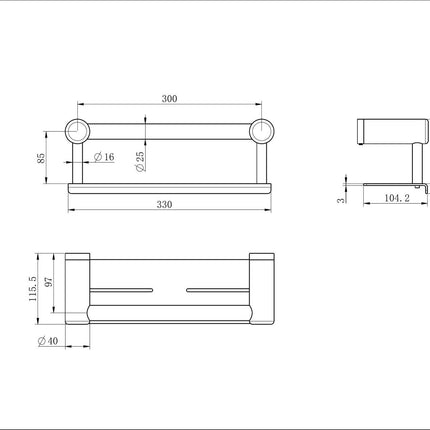 Nero Mecca Care 25mm x 300mm Brushed Gold Grab Rail With Shelf