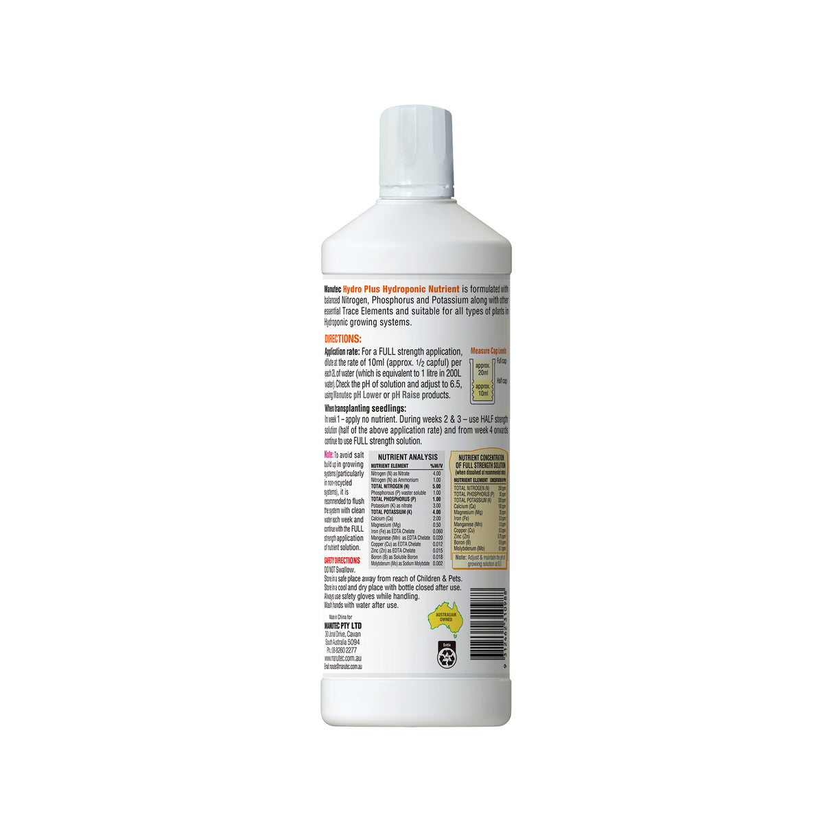 Manutec 1L Hydro Plus Hydroponic Fertiliser