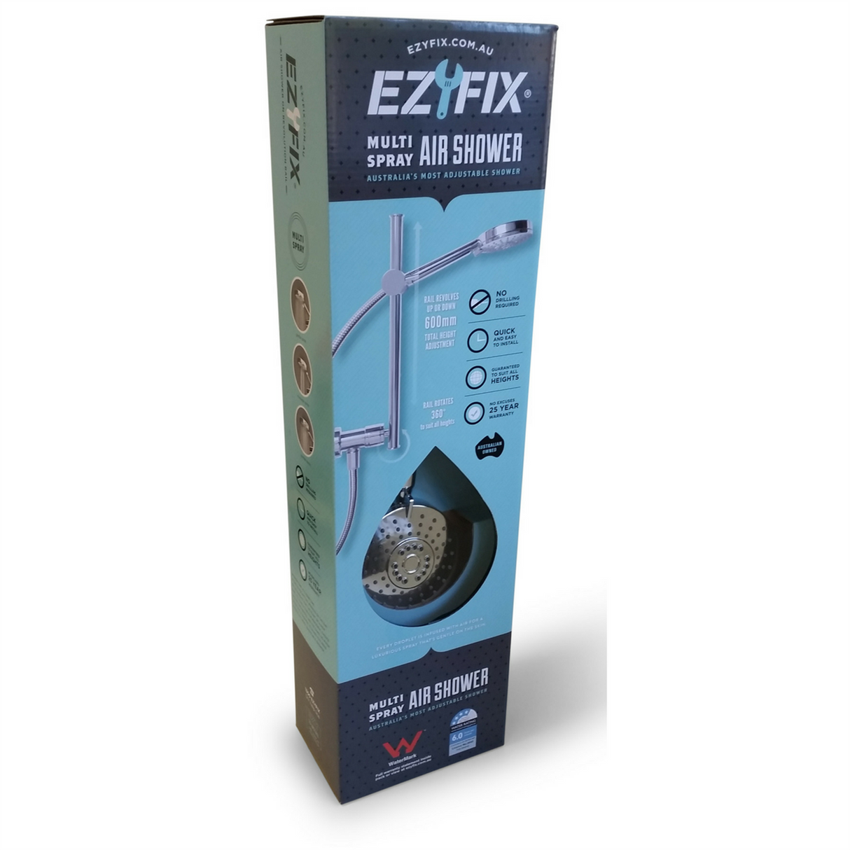 EZYFIX WELS 5 Star 6L/min Chrome 360° Rotational Air Infused Shower With Adjustable Height Rail