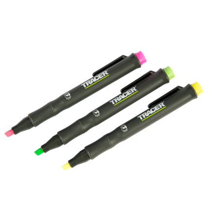 Tracer Yellow Green Pink Construction Highlighters - 3 Pack