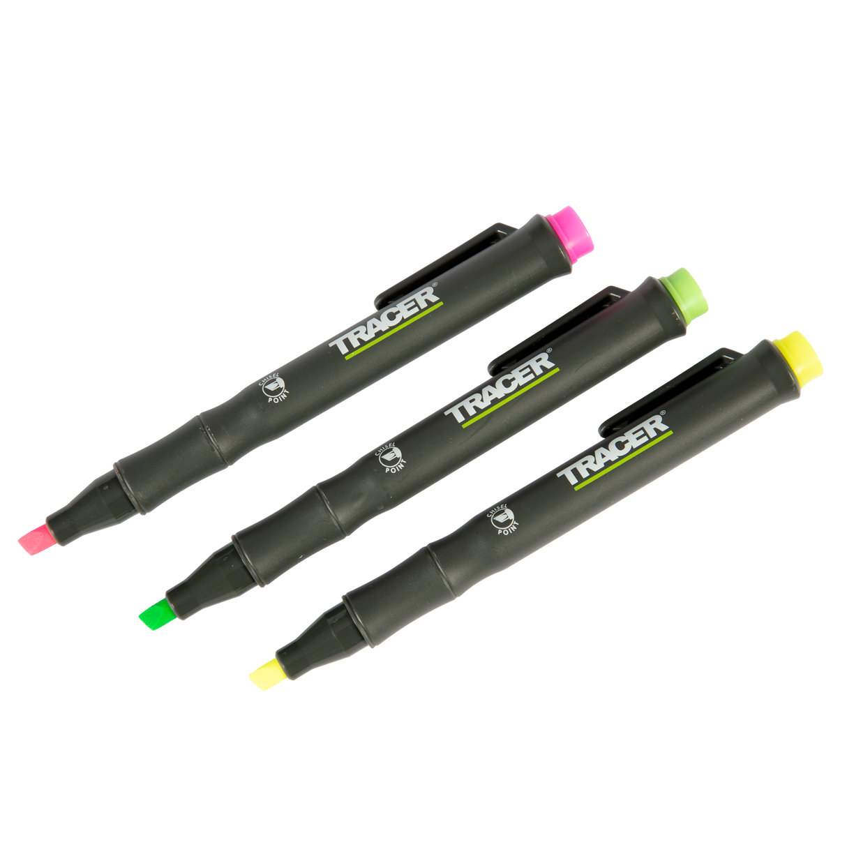 Tracer Yellow Green Pink Construction Highlighters - 3 Pack