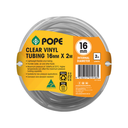 Pope 16mm x 2m Clear Vinyl Tubing