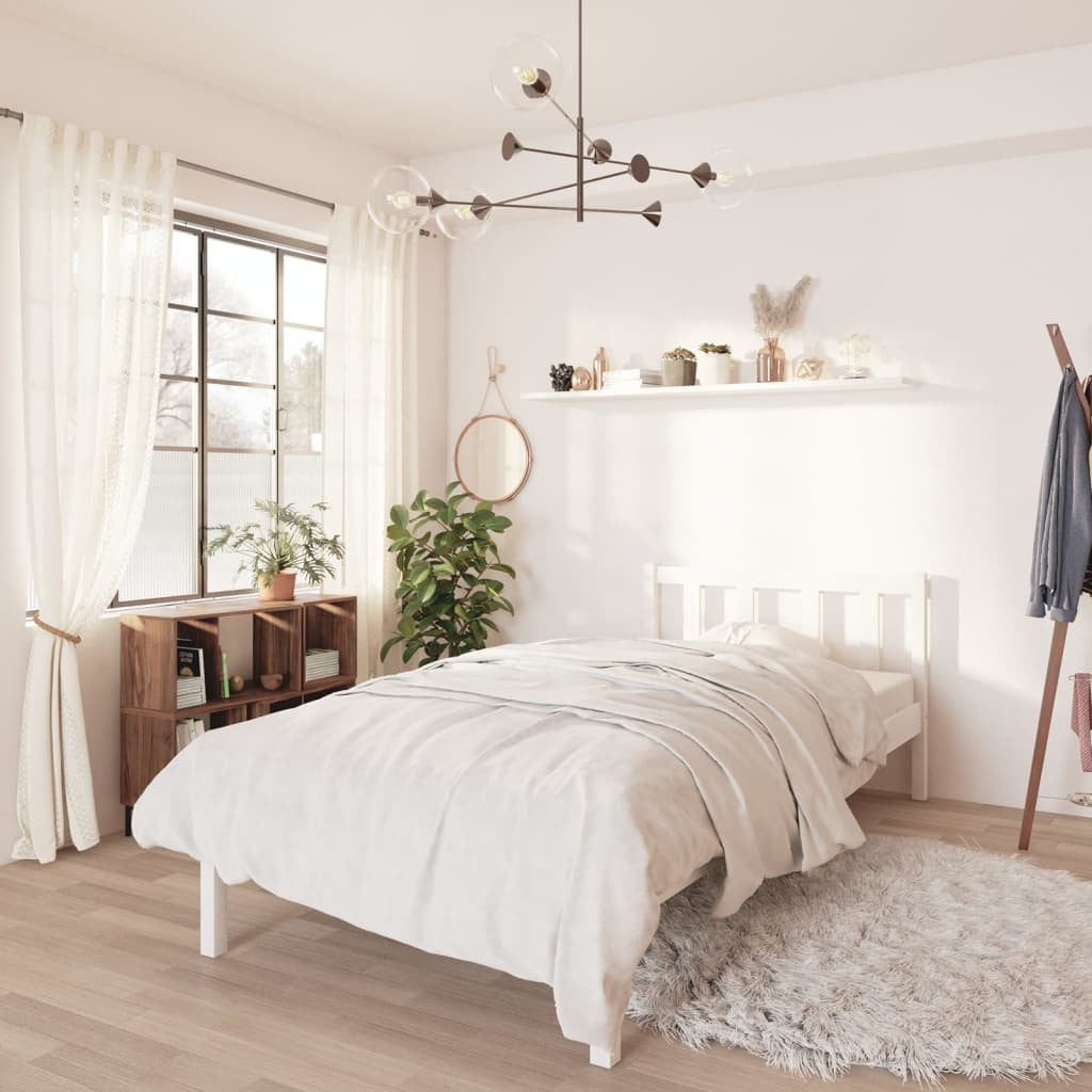vidaXL Bed Frame without Mattress White Solid Wood Single