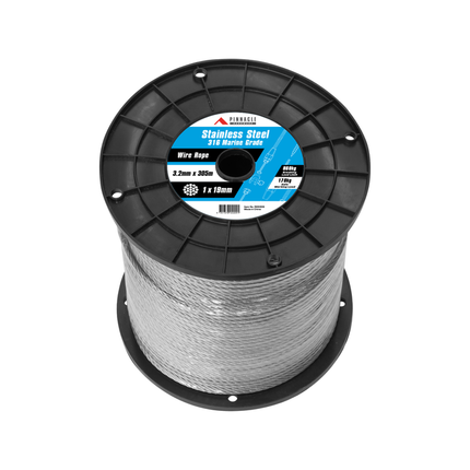 Pinnacle 3.2mm x 305m Marine Grade Stainless Steel Wire Rope