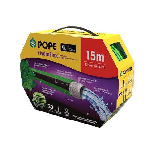 Pope 12.5mm x 15m HydraFlex Garden Hose with Nozzle