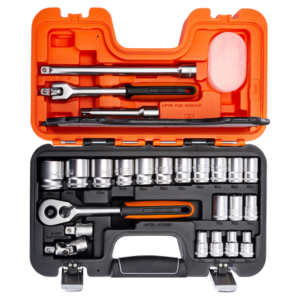 Bahco 1/2" Square Drive Socket Set With Metric Hex Profile And Ratchet