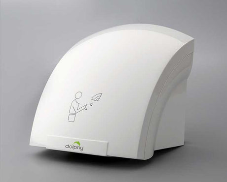 Dolphy Eco white automatic hand dryer, angled studio view