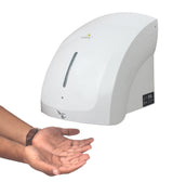Dolphy Eco Pro hand dryer side view with hands under the touchless sensor