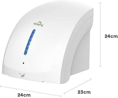 Dolphy Eco Pro hand dryer dimensions: 24 cm high, 24 cm wide, 23 cm deep