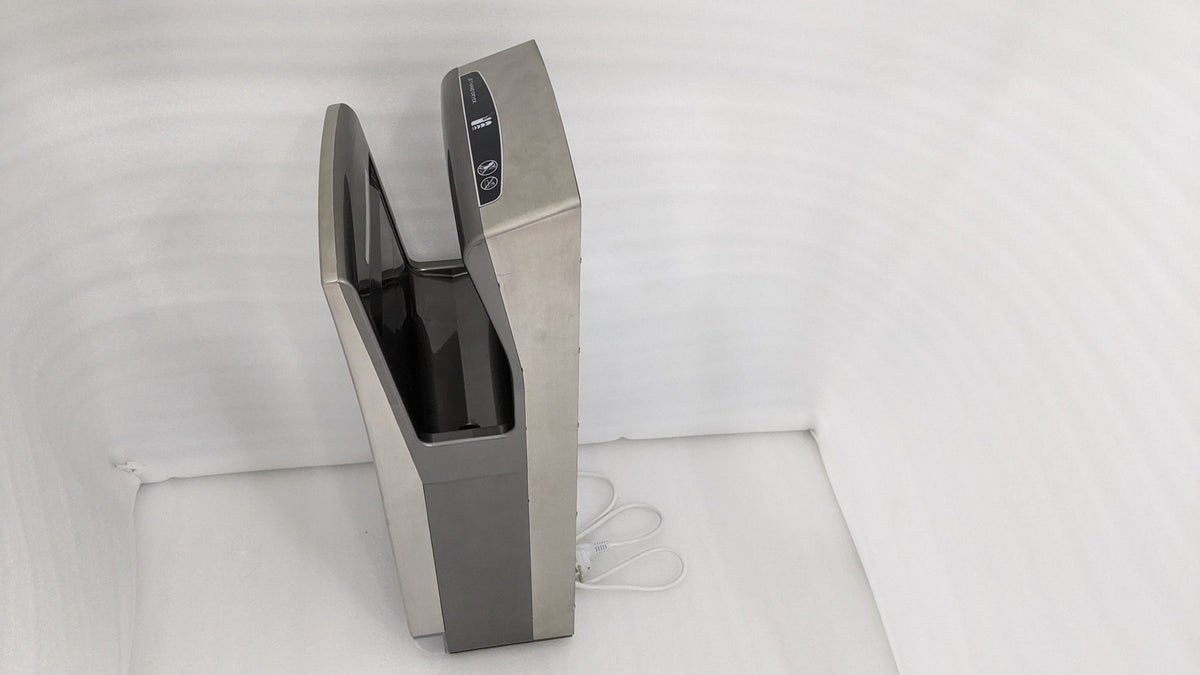 Dolphy jet hand dryer side angle showing the deep open hand slot
