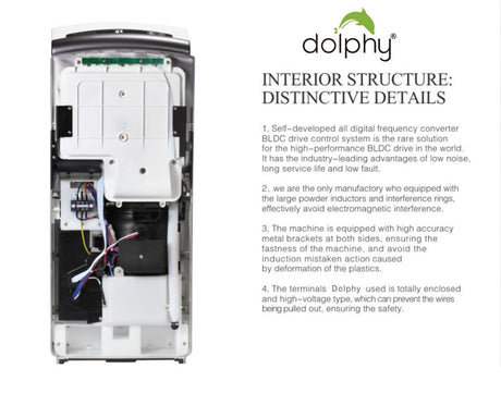 Dolphy jet hand dryer interior structure: brushless motor and enclosed wiring