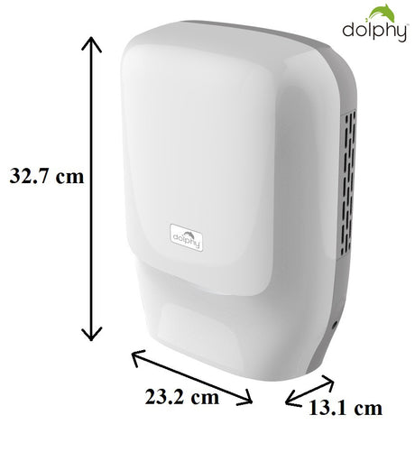 Dolphy 1450W touchless hand dryer dimensions: 32.7 cm high, 23.2 cm wide, 13.1 cm deep