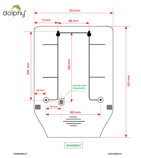 Dolphy DAHD0047 hand dryer wall-mounting template with screw hole spacing