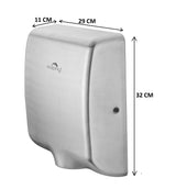 Dolphy Tornado stainless steel hand dryer dimensions: 32 cm high, 29 cm wide, 11 cm deep