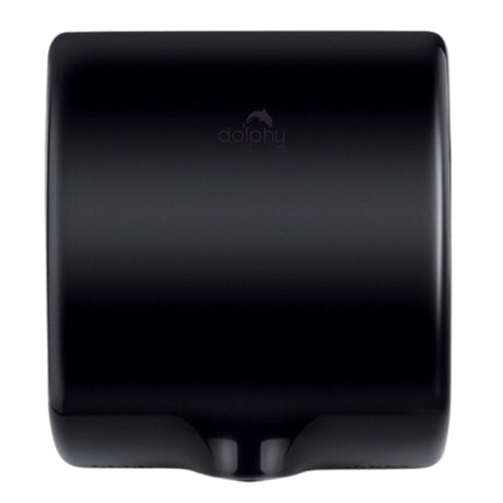 Dolphy Tornado touchless hand dryer in black stainless steel, straight-on front view
