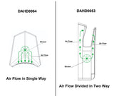 Dolphy DAHD0053 jet dryer airflow divided two ways, compared with a single-way dryer