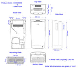 Dolphy DAHD0058 jet hand dryer drawing: 300 mm wide, 200 mm deep, top, side, back and mounting plate views