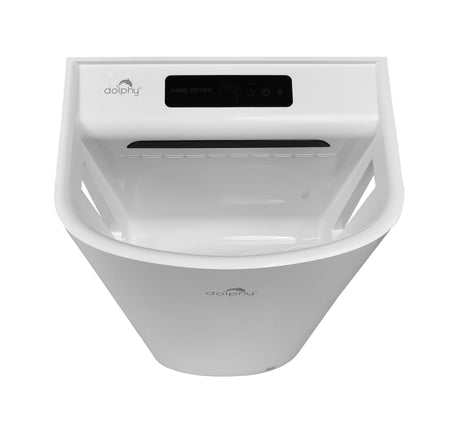 Top of the Dolphy white jet hand dryer showing the hand slot and control display