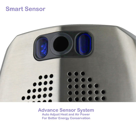 Close-up of the Dolphy hand dryer's smart infrared sensor and air outlet