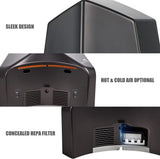 Dolphy Adge hand dryer features: sleek design, hot and cold air option, concealed HEPA filter