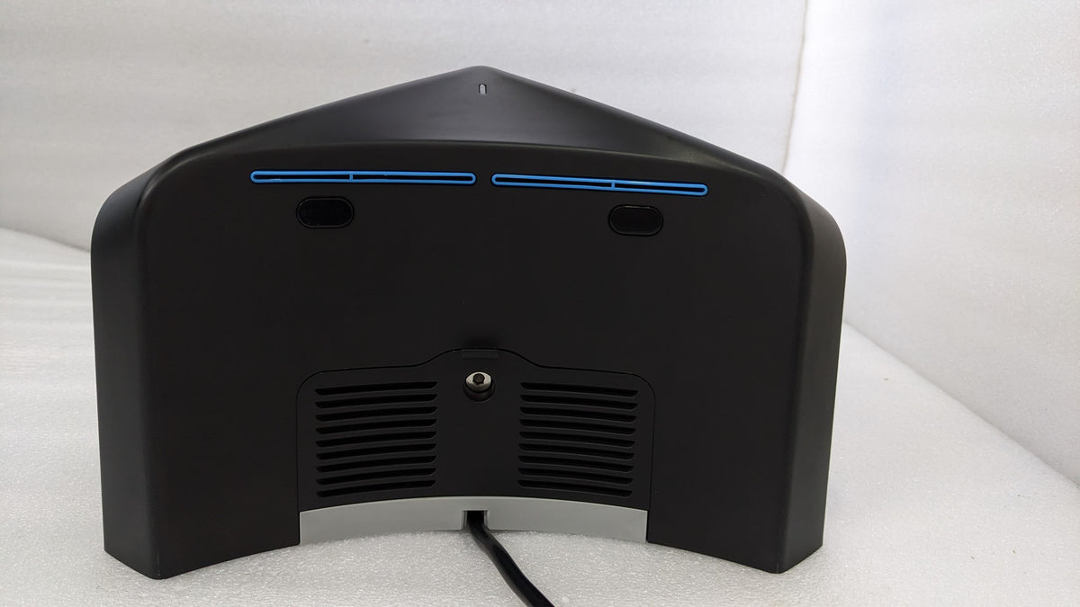 Underside of the Dolphy Adge hand dryer showing the blue light strip and air outlet