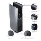 Dolphy jet hand dryer features: indicator light, air outlet, floodlight, drain box, water level window