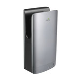 Dolphy jet hand dryer in silver, angled view showing the hand slot and drain window