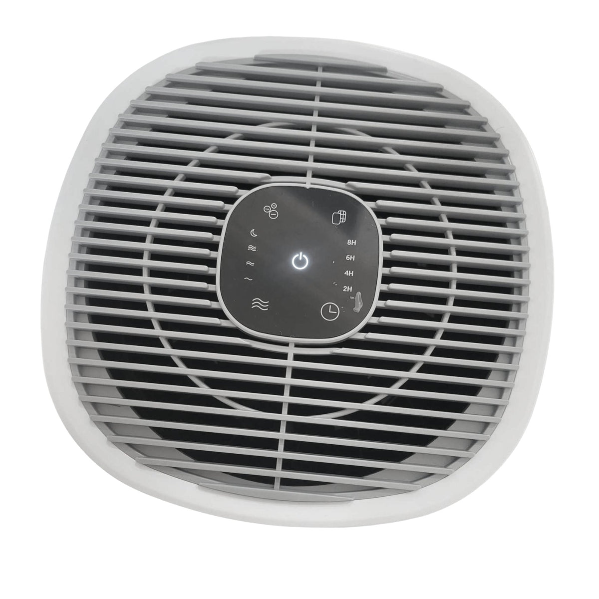 Top of the Dolphy desktop air purifier showing the touch control panel and outlet grille