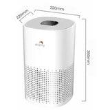 Dolphy desktop air purifier dimensions: 220 x 220 mm base, 360 mm high