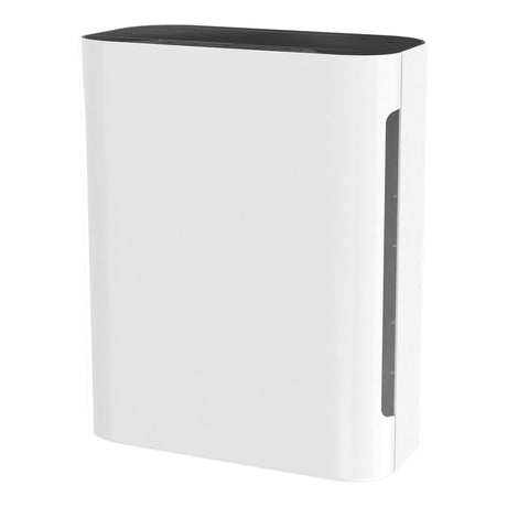 Dolphy white 55W air purifier with dust sensor, angled view
