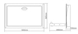 Dolphy recessed baby change station dimensions: 940 x 585 mm, 104 mm deep closed, 495 mm open