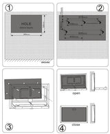 Dolphy recessed baby change station installation steps: wall hole, fixing, open and closed positions