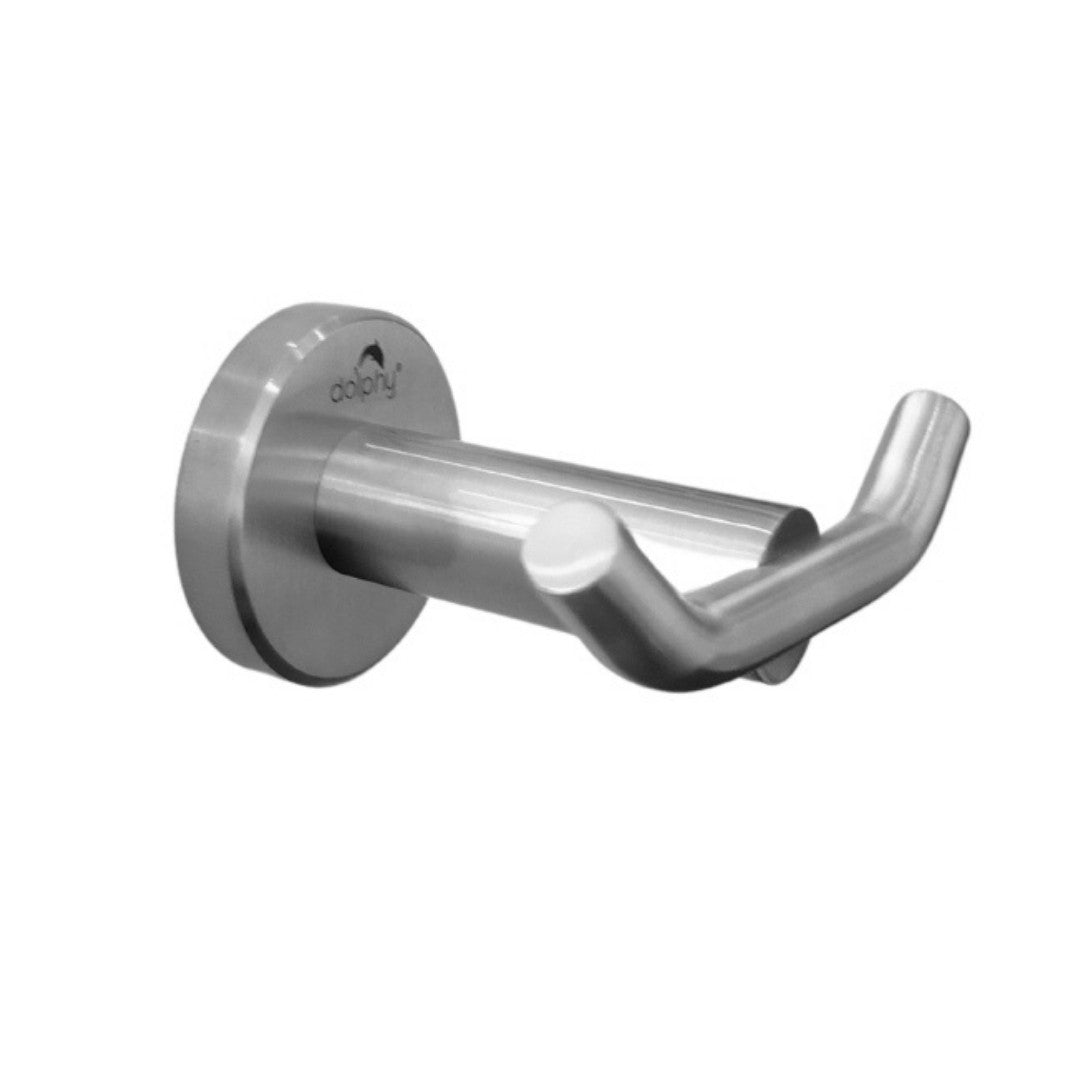 Dolphy brushed stainless steel double robe hook, side view