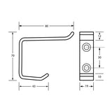 Dolphy double robe hook dimensions: 80 mm projection, 70 mm high, 19 mm wide