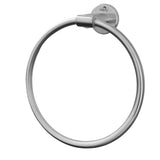 Dolphy brushed steel round hand towel ring, front view with Dolphy wall mount