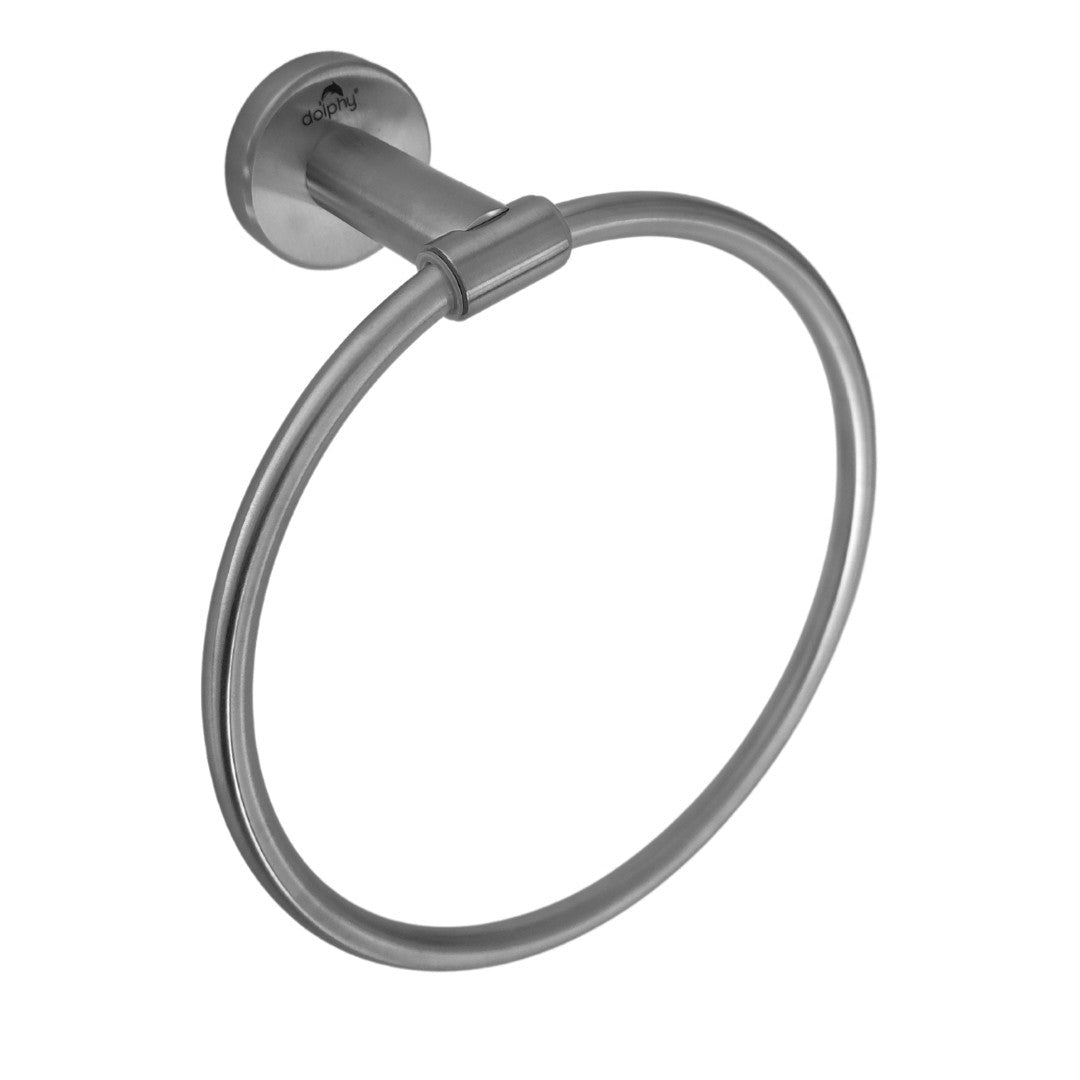 Dolphy round towel ring, side angle showing the wall mount depth