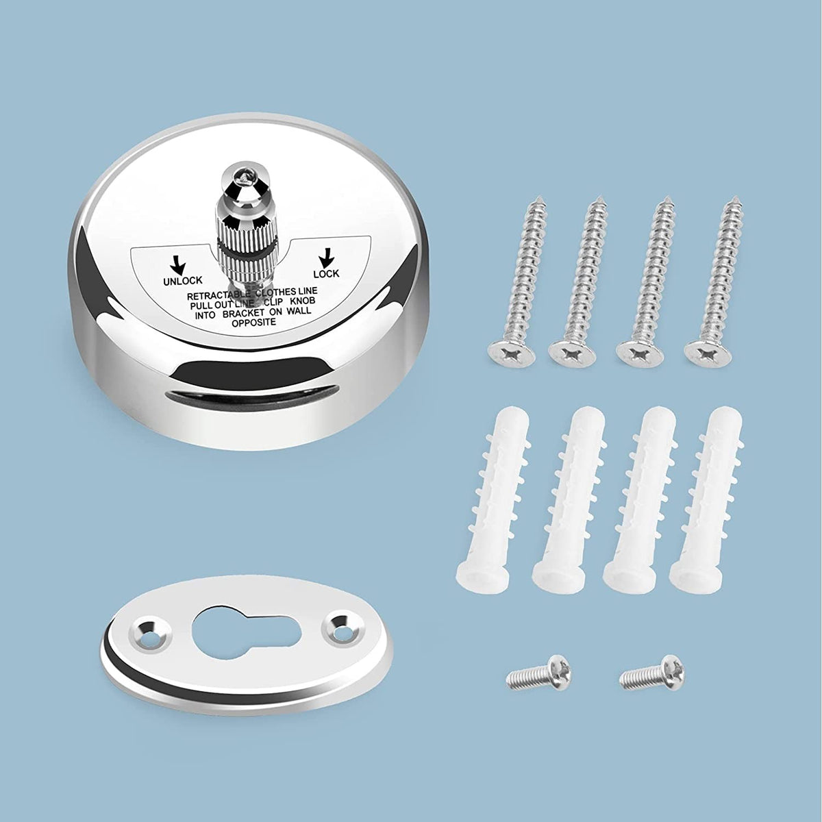 Dolphy retractable clothesline with its wall bracket, screws and wall plugs