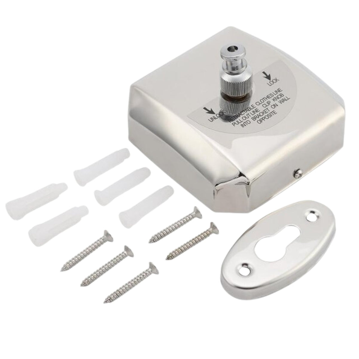 Dolphy square clothesline with wall catch plate, screws and wall plugs
