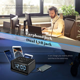 Dolphy alarm radio dock earphone jack and dual USB charging ports