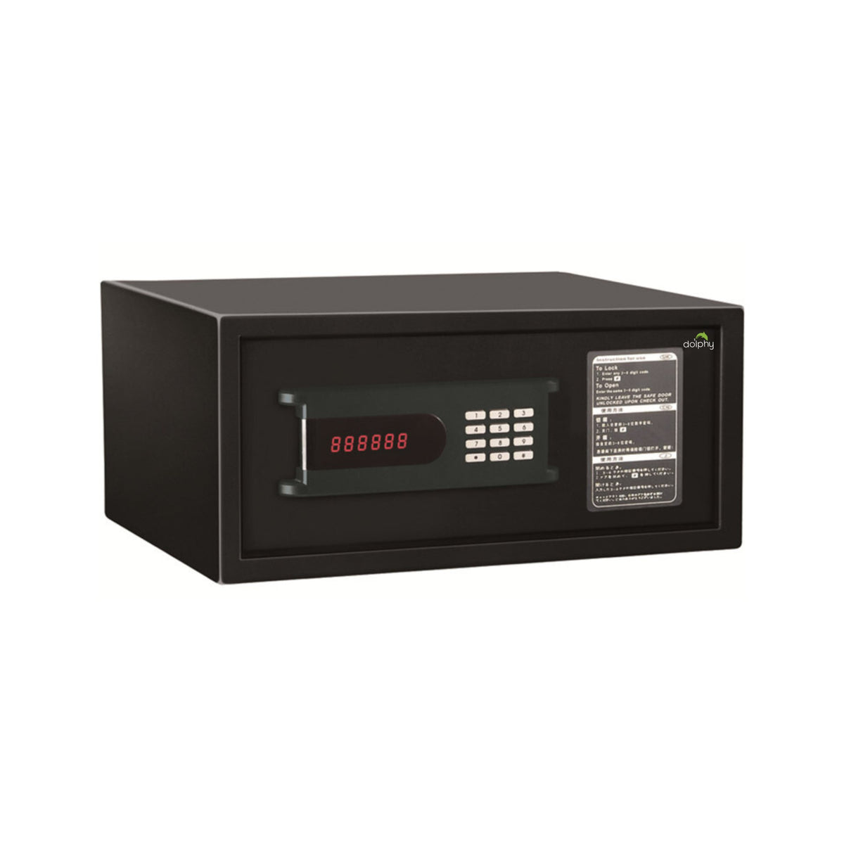 Dolphy 42 x 37 x 20 cm black digital safe, angled front view