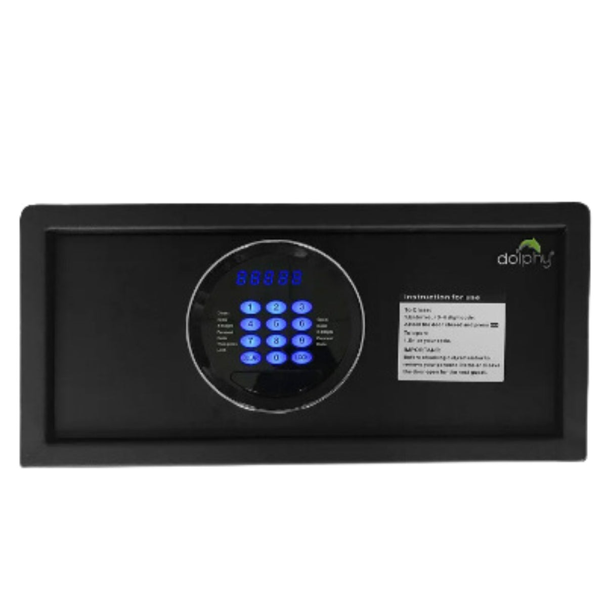 Dolphy digital safe front view of the backlit keypad and instruction panel