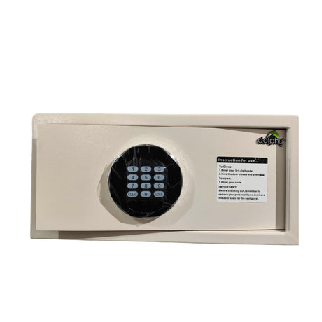 Dolphy white digital safe, front view of the keypad door