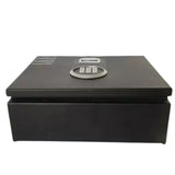 Dolphy black top-opening digital safe, closed, front view of the keypad lid