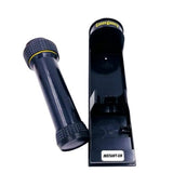 Dolphy black emergency torch lifted out of its wall-mounted instant-on holder