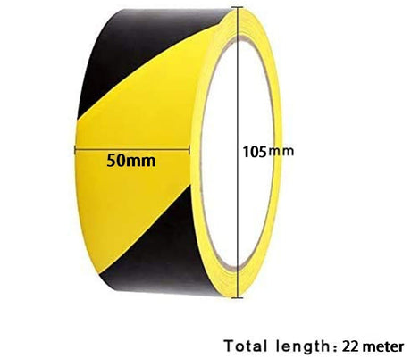 Dolphy yellow and black floor marking tape: 50 mm wide, 105 mm roll, 22 metre length